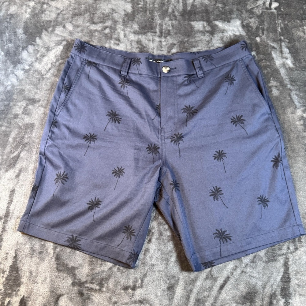 Travis Mathew Shorts Mens 38 Performance Golf Flat Front Navy Blue Stretch 9"